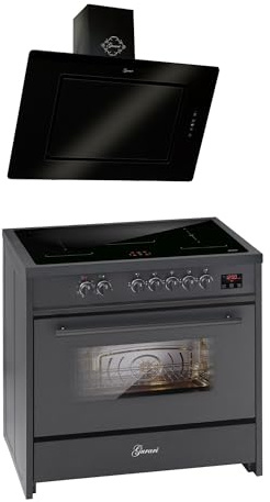 GURARI Induktions-Standherd E 913 BL+GCH S 155 BL 90 Prime, Range Cooker 90 cm/FLEX ZONEN/ 5 Zonen / 121L + Dunstabzugshaube 90 cm