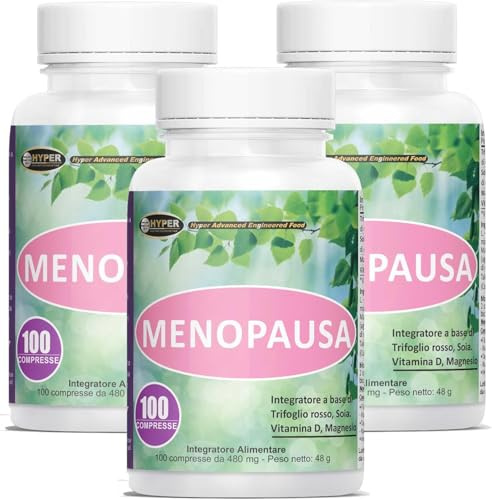 Hyper Integratore Menopausa 3x100 Compresse - Dona Equilibrio degli Estrogeni e Riduce i Sintomi come le Vampate, Sudorazione e Stanchezza - con Trifoglio Rosso, Isoflavoni, Magnesio e Vitamina D