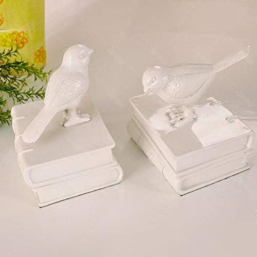PacuM Vogelskulptur aus Kunstharz, kreative Buchstützen, Tierfigur, Vintage-Statue für Buchhalter, Regalteiler, Schreibtischdekoration, Weiß, 10,5 x 13,2 x 15,5 cm (4 x 5 x 6 Zoll), originelles Ge