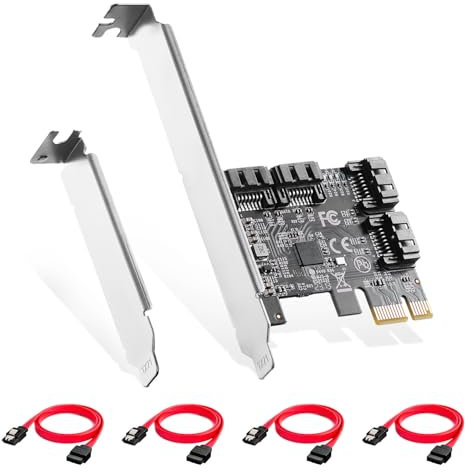 Binardat PCIE X1 zu SATA Karte 4 Port, 6Gbps SATA 3.0 Controller, inkl. 4 SATA Kabel und Low Profile Halterung, für Windows 10/11