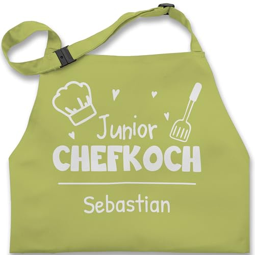 Geschenk mit Namen personalisiert by Shirtracer - Kinderschürze Schürze Kinder Jungen Mädchen - Kochschürze - Junior Chefkoch mit Name - Wunschnamen