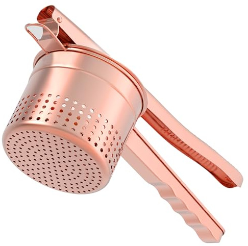 GloTika Large 15oz Potato Ricer Masher, Heavy Duty Stainless Steel Potato Masher with Ergonomic Handle, Masher and Ricer Kitchen Tool for Mashed Potatoes, Noodle Maker, Rose Gold