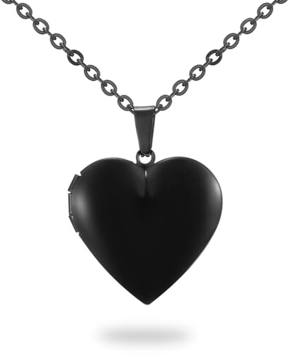 PHOCKSIN Black Heart Lockets Necklace for Girlfriend Locket Necklaces that Holds 2 Pictures Memorial Lockets for Women