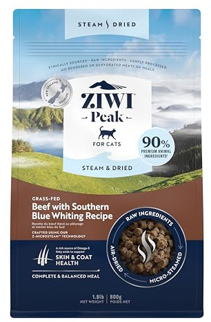 ZIWI Peak Steam & Dried Grass-fed Beef with Southern Blue Whiting, 800 g - Natural, High Protein Cat Food Dry, Raw Alternative & Grain Free Complete Dry Cat Food