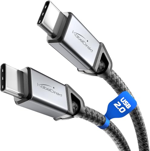 KabelDirekt – USB-C-kabel för Snabbladdning, Stöttåliga Metallkontakter + Nylonflätning, USB 2.0 – 3x 1m (Laddar telefoner/laptops med 60W, Mycket robust, Fungerar som laddnings-/datakabel, Svart)
