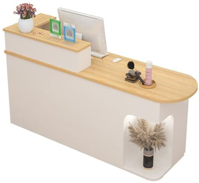 YVYKFZD Empfangstheke Rezeption mit Theke, Büro Rezeptionstheken, platzsparende Empfangstresen mit abschließbaren Schubladen, hölzerner Verkaufstheke(White 1 R,39.3x19.6x41.3)