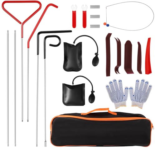 HuuppHip 16Pcs Car Tool Kit, Professional Car Breakdown Kit, Essential Emergency Car Lockout Kit with Long Reach Grabber, Air Wedge Pump, Non Marring Wedge, Breakdown Tool Kit for Car