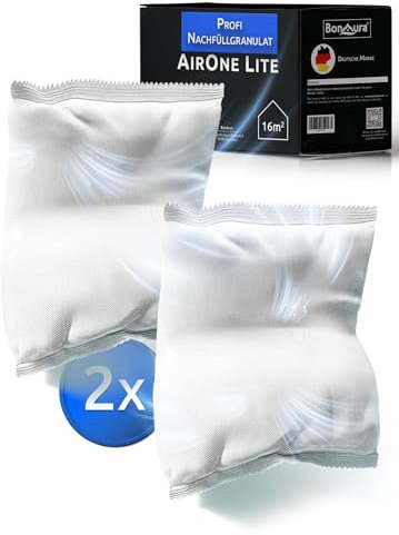BonAura® AirOne Lite Badezimmer & Küche Luftentfeuchter Nachfüllpack I 2er Set 450g Luftentfeuchter Granulat I Entfeuchter Nachfüllpack I Schutz gegen Schimmel & Gerüche