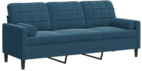 vidaXL 3-Sitzer-Sofa mit Zierkissen Blau 180 cm Samt