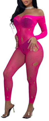 Buitifo Fishnet Bodystocking damunderkläder sexig overall bodysuit, Rosenröd, Taille unique(XS-L)