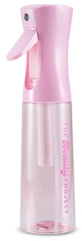 Spray Bottle Mister for Hair - Continuous Mister, Fine Water Mist, Trusted by Professional Salons & Barbers, 10.1oz - Clear Bottle (Pink)