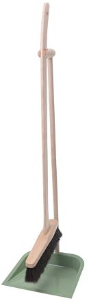 Aqbau® HolzI Stehkehrgarnitur Grün – Kehrschaufel-Set mit langem Stiel – Handfeger aus Buchenholz – Metall-Kehrblech – steht selbstständig – für Parkett & Fliesen