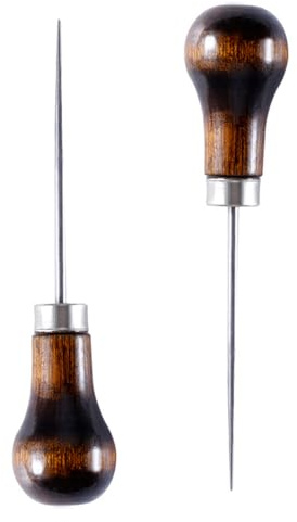 2 Pack Handwork Sewing Awls ，Gourd Shape Professional Tailors Awls，Gourd Shape Wooden Tailors Awls for Leather Crafting, Perforating, and Needle Removal