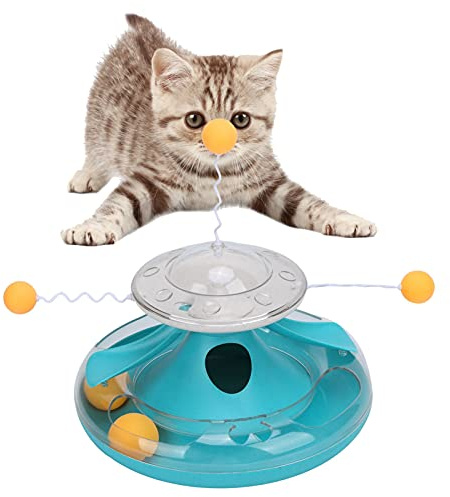 OKJHFD Jouet de Fuite de Plateau tournant pour Chat, Jouet de Distribution de Nourriture de Puzzle de Suivi de Cercle, Distributeur de friandises de mangeoire de Casse-croûte d'intérieur (Lake Blue)