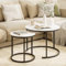 HEYZOEY Round Coffee Tables, Removable Set of 2 End Table, Nesting Tables with Black Metal Frame Legs and Marble White Top for Living Room, Bedroom, Office, Balcony, Apartment (White and Black)
