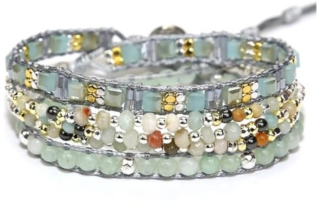 MIUYTRN Naturstein Strass 3 Stränge Leder Wickelarmband Fancy Femme cuicui