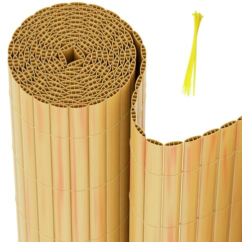 Hebitod PVC Sichtschutzmatte, 180x800cm Standard Sichtschutz, Verdreifachen Verstärkung Innen, Garten Balkon Terrasse Sichtschutzzaun mit Kabelbindern, Balkonverkleidung Zaunblende, (Bambus)