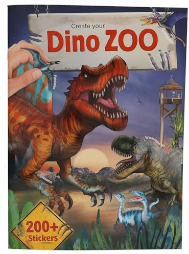 Depesche 13606 Create your Dino Zoo – klistermärkesbok med 24 förtryckta sidor för att designa dino-motiv, inkl. över 200 klistermärken