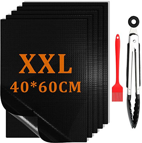 BBQ Grillmatte für Gasgrill 5er Set 40x60CM Antihaft Teflon Grillmatten Grillplatte Gasgrill,Backmatte Backpapier Wiederverwendbar für Holzkohlegrill (40 * 60 CM * 5P)