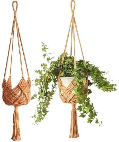 Generico Porta Piante Appeso In Macramè | 2 Pezzi Cestini per Piante Appendibili - Cestello Boho Trendy con Vaso da Soffitto per Interni ed Esterni, Decorazione Casa