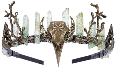 PartyforU Couronne d'elfe noir pour cosplay de la Renaissance, coiffe gothique en bronze avec cristal pour costume de sorcière d'Halloween