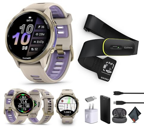 Garmin Forerunner 970 Smartwatch (oro morbido) + Access 600 M-XL Bundle | Per corsa, allenamento e salute | Uomo e donna | Orologio fitness GPS | Include Access 600 Fitness Monitor M-XL + altro