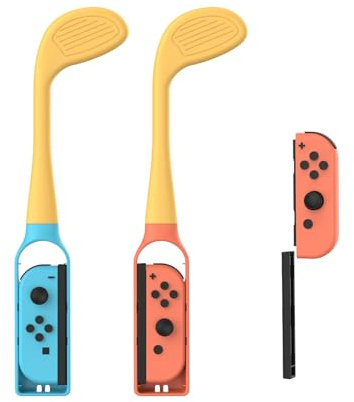 Clubs de Golf pour Switch 2 / Switch/Switch OLED, Manettes de Jeu Poignées de Golf Kit d'Accessoires de Jeu avec Dragonne (Bleu + Orange)