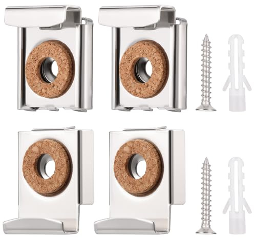 HonGien 4 clips cuadrados de fijación de espejo sin marco, kit de fijación para colgar en la pared, clips de espejo con tornillos y tacos para baño, sala de estar y espacios públicos