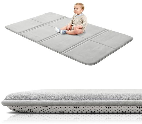 BYBYME 3cm Dicke Faltbare Krabbelmatte Baby, 80x150cm Spielmatte mit Rutschfester Unterseite, Weiche Bodenmatte aus Memory-Schaum für Babys, Kinder & Kleinkinder, Ideal für Wohnzimmer & Yoga, Grau