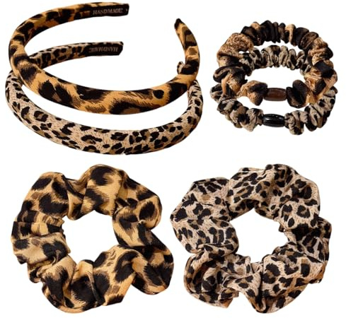 KEMUZ Haargummi für Damen, 6 Stück, Scrunchie Leopard, elastisch, Retro, Pferdeschwanz, Haar-Accessoires, Haarband, Leopardenmuster