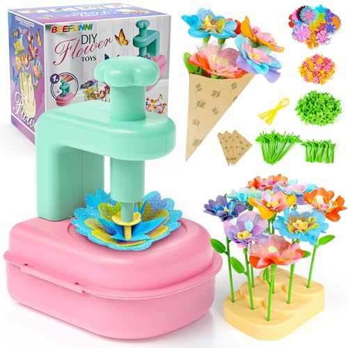 Jofuni Blumenpresse Kinder, Blumen Basteln, Bastelset Kinder 4 5 6 7 8 Jahre, Geschenk Mädchen Spielzeug ab 5 Jahre, Rosa