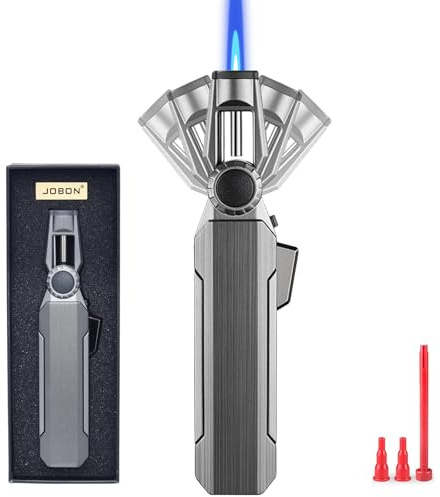 DOUBFIVSY Cannello da Cucina 100° Girevole Bruciatore a Gas Butano Regolabile con Blocco di Sicurezza, Fiamma Ossidrica Portatile per Creme Brulee, Barbecue e Cottura(Butano Non Incluso) (Grigio)