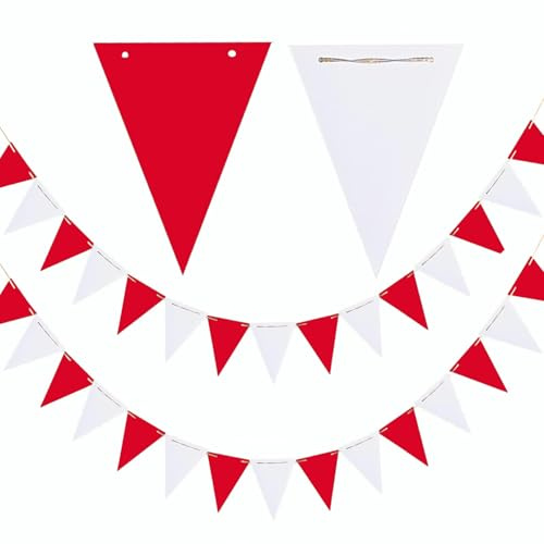 GAKA FAVOR Wimpelkette Girlande Rot und Weiß, 10 Meter Wimpel Dreiecksflagge Papier Banner für Party Dekorationen(30 Flaggen)