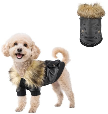 PETLESO Hundebekleidung Winter Hundemantel Warm Fleece Hundejacke Aufknöpfen Leder Winterjacke für Kleine und Mittelgroße Hunde - M