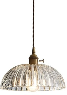 Lámpara Colgante Vintage de Cristal Acanalado con Acabado de latón Retro, Elegante lámpara de Techo Acanalada con Base E27 para Cocina, Isla, Comedor, Bar y Dormitorio.