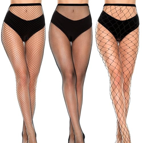 Alrhso 3 Pairs Fishnet Stockings for Women High Waist Stretchy Fish Nets Stockings Black Fishnet Leggings One Size (3 Styles)