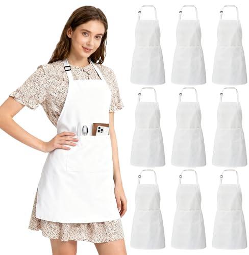 WENLISELL Adjustable Chef Apron, Unisex Kitchen Apron with 2 Pockets, Chef Apron for Cooking, Catering, Restaurant
