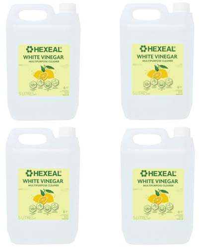 Hexeal Lemon Cleaner 20L - White Vinegar, Lemon Fresh Cleaner | 4 x 5L - White Vinegar for Deodorising, Cleaning and Effectively Removing Grime