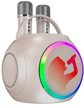 ZDAGELD Máquina de Karaoke con 2 Micrófonos Inalámbricos, Altavoz BT Portátil con Luces RGB y Refuerzo de Graves, KTV Doméstico para Fiestas, Uso en Interiores y Exteriores (Blanca)