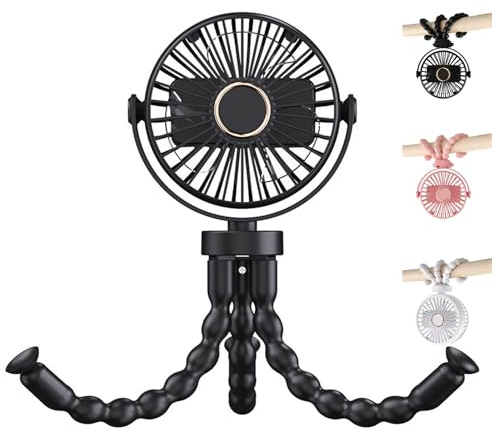 FindXeink USB Rechargeable Octopus Mini Fan, Flexible Tripod, Quiet & Strong Wind, Portable Stroller Fan for Baby, Outdoor, Desktop & Handheld Use (Black, Large)