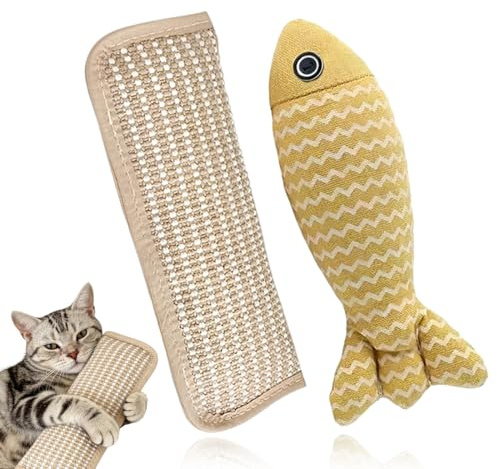 LKJAUOZ 2 Jouets Grattoir avec Herbe à Chat, Oreiller en Sisal Naturel, Griffoir pour Chat RéSistant Aux Morsures grand griffoir en toile de jute pour Jouer, MâCher Et Soulager L'AnxiéTé