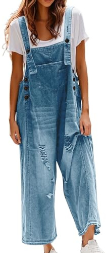 duaicnvow Salopette Jeans Donna Tuta Estiva Lunga in Denim Da Donna Baggy Jumpsuit Donne Denim Monopezzi Da Lavoro 90s Retrò Eleganti Pantaloni Larghi Jeans Tuta A Gamba Larga Casual Taglie Forti