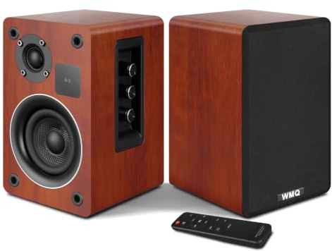 WMQ Active Bookshelf Speakers, 60W Computer Speaker With 3.5 Inch Carbon Fiber Woofer, External TV Speakers With Bluetooth 5.3, USB-C, AUX/RCA Input For PC/Turntable (Brown)
