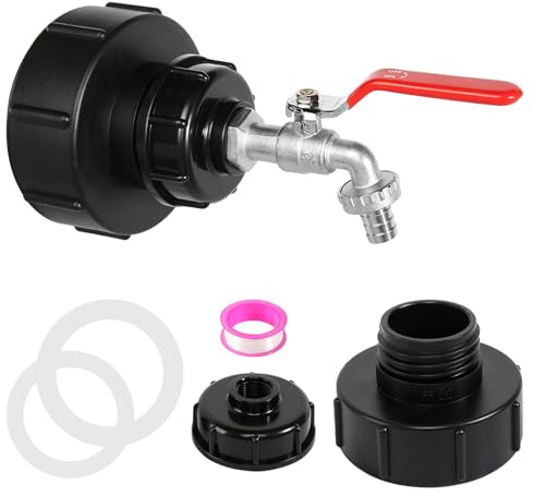 IBC Tank Zubehör, IBC Auslaufhahn Wassertank S100x8/S60x6 Grobgewinde | IBC Adapter Kugelhahn, 3/4 Zoll Schlauchanschluss Wasserhahn Adapter Gartenschlauch für IBC Container Regentonne