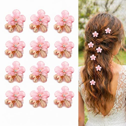12 Stück Haarklammer Blume Rosa Haarschmuck Blumen Haarspange Blume | Blumenklammer Hair Claw Clip Mini Haarklammer Klein Für Mädchen Frauen Dünnes Dickes Lockiges Haar Hochzeit Strand Pool Party