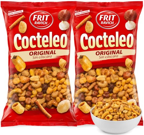Cocktail Frutos Secos sin cascara, Cóctel de maíz y productos de aperitivo aromatizados, cacahuetes, habas, garbanzos y maíz gigante, Sin Gluten, Producto Español, Contiene 2 unidades de 300 g