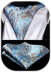 HISDERN Ascot slips herr elegant prickig halsduk ascot herr kostym halsduk halsduk och ficka set för fest företag bröllop, Ljusblå/Paisley, one size