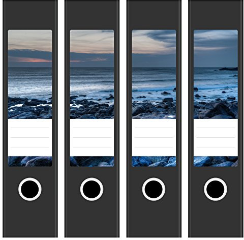 Ordneretiketten | 4 Aufkleber für breite Akten-Ordner | Meer | selbstklebende Design Akten-Etiketten | Deko Sticker für Rückenschilder Ordnerrücken | zum Beschreiben