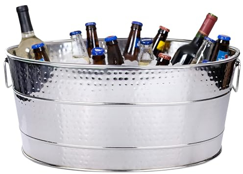 BREKX Aspen Heavy-Duty Oval Stainless Steel Drink Cooler for Parties - Metal Large Ice Bucket for Drinks, 25-Quart (30-Bottle) Large Cooler Ice Container for Parties