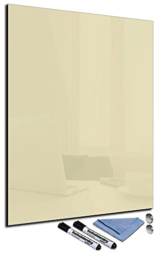 Glas-Magnettafel Beige 60x80 Pinnwand Wand mit Zubehör Whiteboard Küche Büro Office Deko